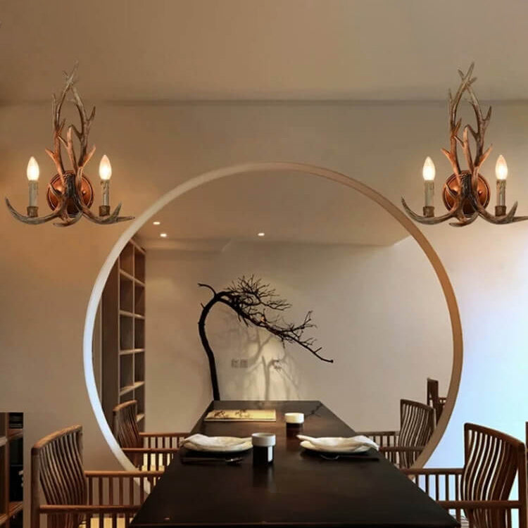 Industrial Resin Retro Antler 2-Light Creative Wall Sconce Lamp