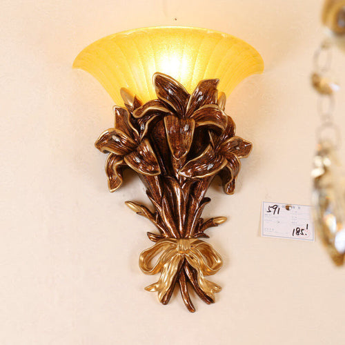 Round Glass Resin Bouquet Lamp Arm 1-Light Wall Sconce Lamp