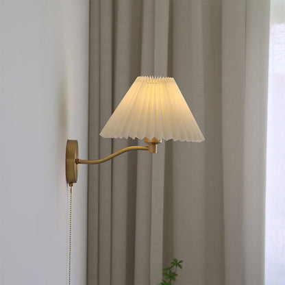 European Light Pleated Brass 1-Light Wall Sconce Lamp