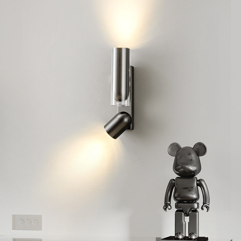 Cylinder Rotatable Iron Glass 2-Light Wall Sconce Lamp