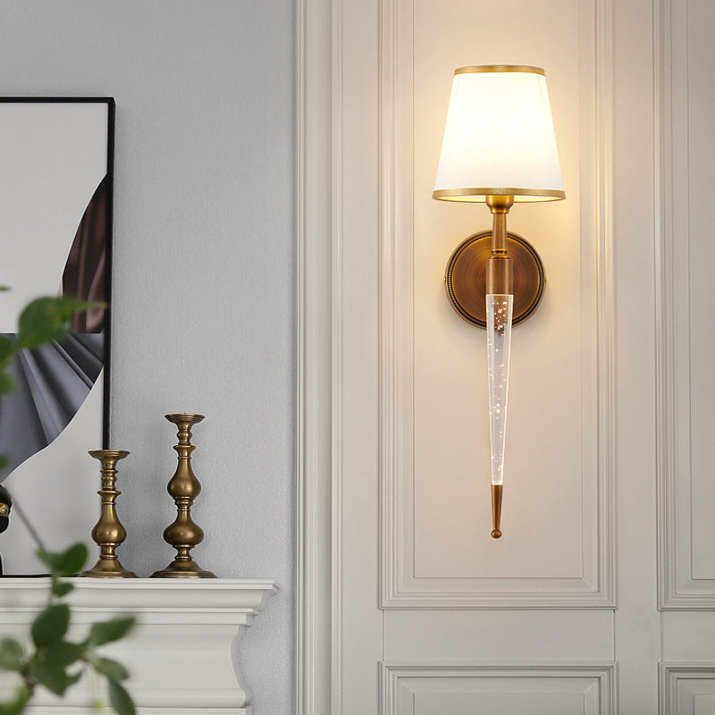 French Trapezoid Copper Fabric 1-Light Wall Sconce Lamp