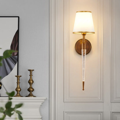 French Trapezoid Copper Fabric 1-Light Wall Sconce Lamp