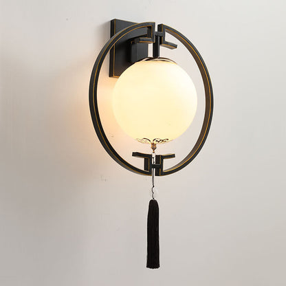 Chinese Iron Glass Round Ball 1-Light Wall Sconce Lamp