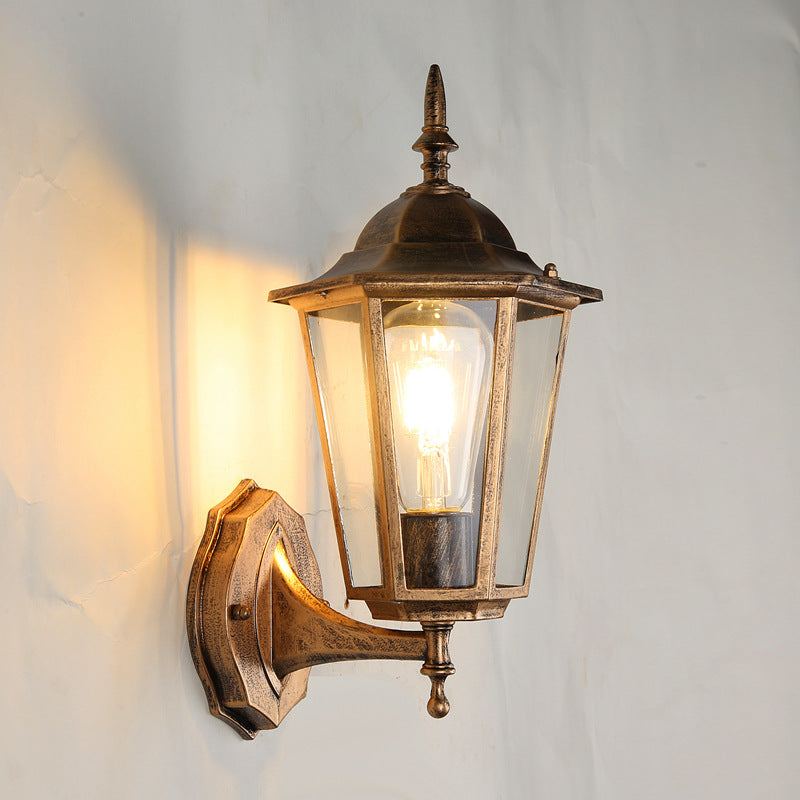Hexagonal Frosted Glass 1-Light Outdoor Wall Sconce Lamp