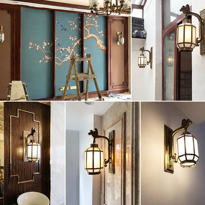 Chinese Frosted Glass Shade 1-Light Wall Sconce Lamp