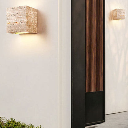 Square Rectangle Yellow Travertine LED Wall Sconce Lamp