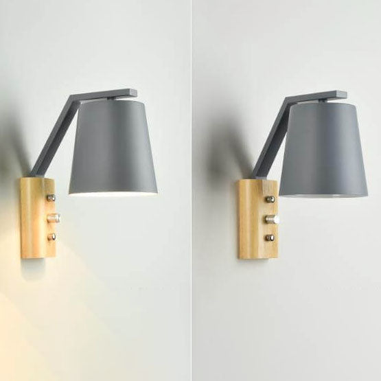 Nordic Solid Wood Cylindrical 1-Light Wall Sconce Lamp