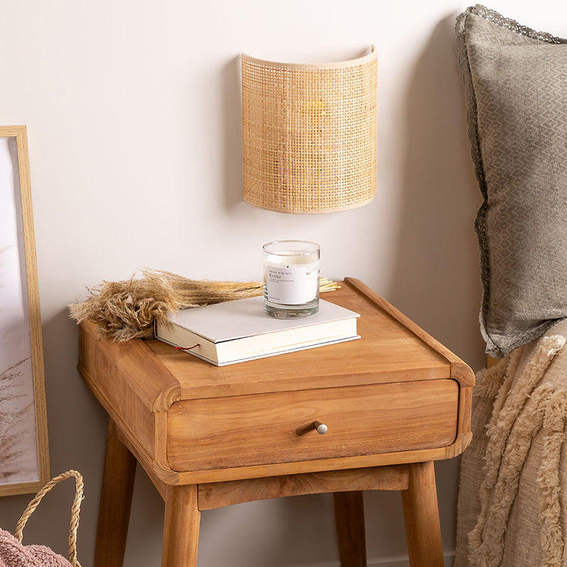 Japanese Half Cylinder Rattan 1-Light Wall Sconce Lamp