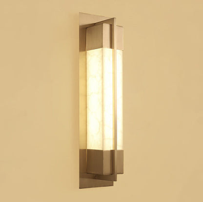 Chinese Copper Faux Marble Rectangular LED Wall Sconce Lamp