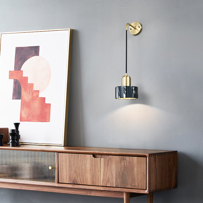 Minimalist Cylinder Iron Marble 1-Light Wall Sconce Lamp