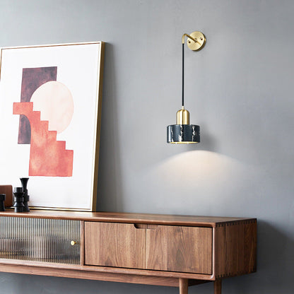 Minimalist Cylinder Iron Marble 1-Light Wall Sconce Lamp