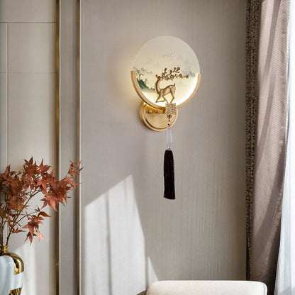 Traditional Chinese All-Copper Glass LED Wall Sconce Lamp