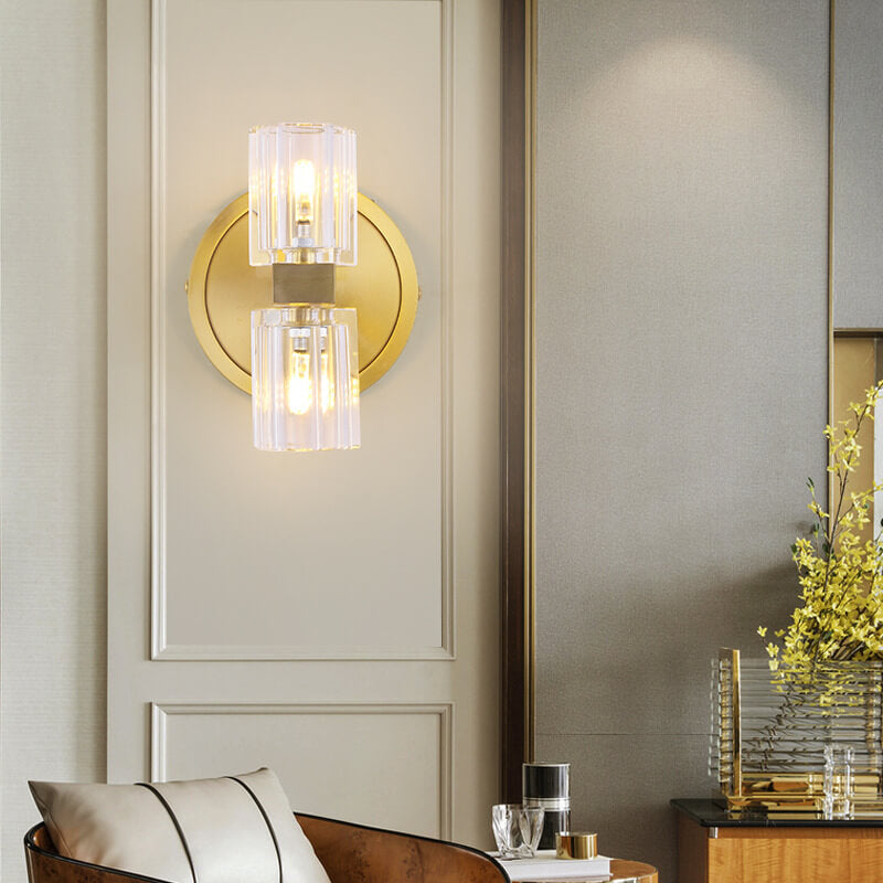 Crystal Copper Cylindrical 2-Light Wall Sconce Lamp