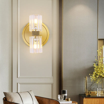 Crystal Copper Cylindrical 2-Light Wall Sconce Lamp