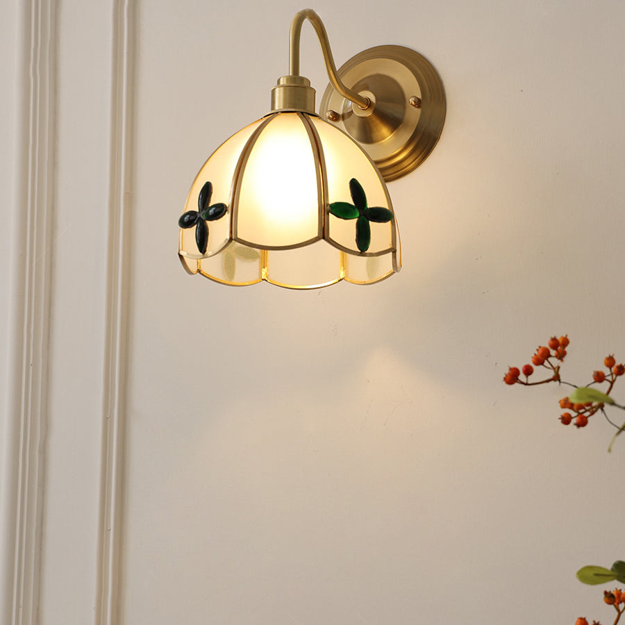 Deco Brass Round Glass Shade 1-Light Wall Sconce Lamp