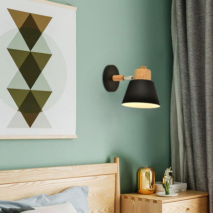 Macaron Dome Cone Shade Wood Top 1-Light Wall Sconce Lamp