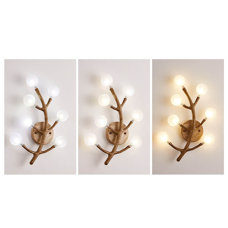 Traditional Tree Fork Resin Glass 7-Light Wall Sconce Lamp