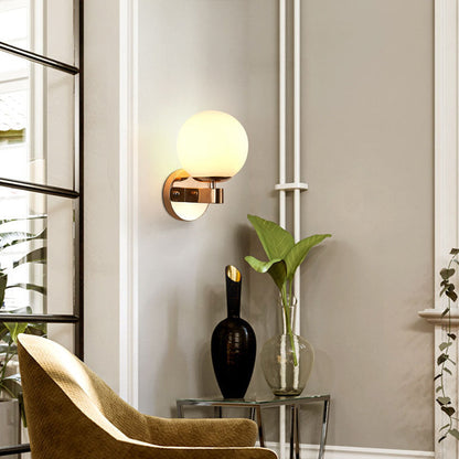 Minimal Round Head Iron Glass 1-Light Wall Sconce Lamp