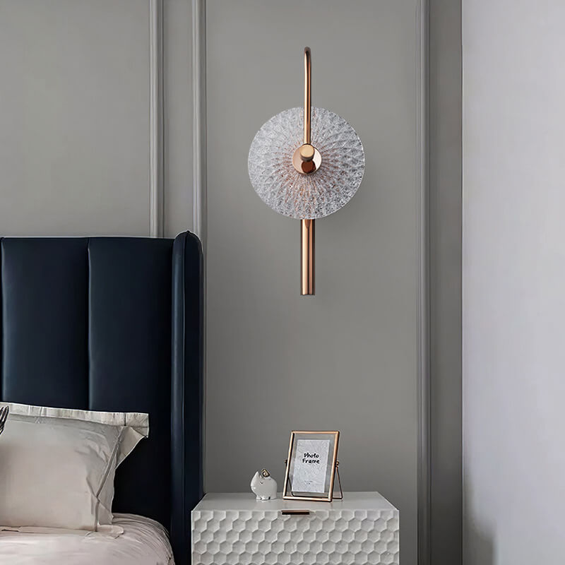 French Water Pattern Glass Round LED Wall Sconce Lamp