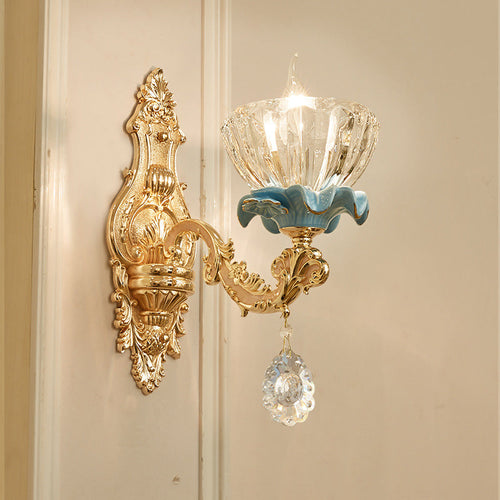 Flower Petal Zinc Alloy Crystal Glass 1/2 Wall Sconce Lamp