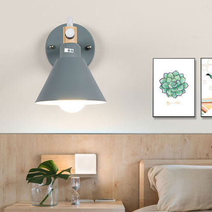 Macaron Iron Trumpet Shaped Wood 1-Light Wall Sconce Lamp
