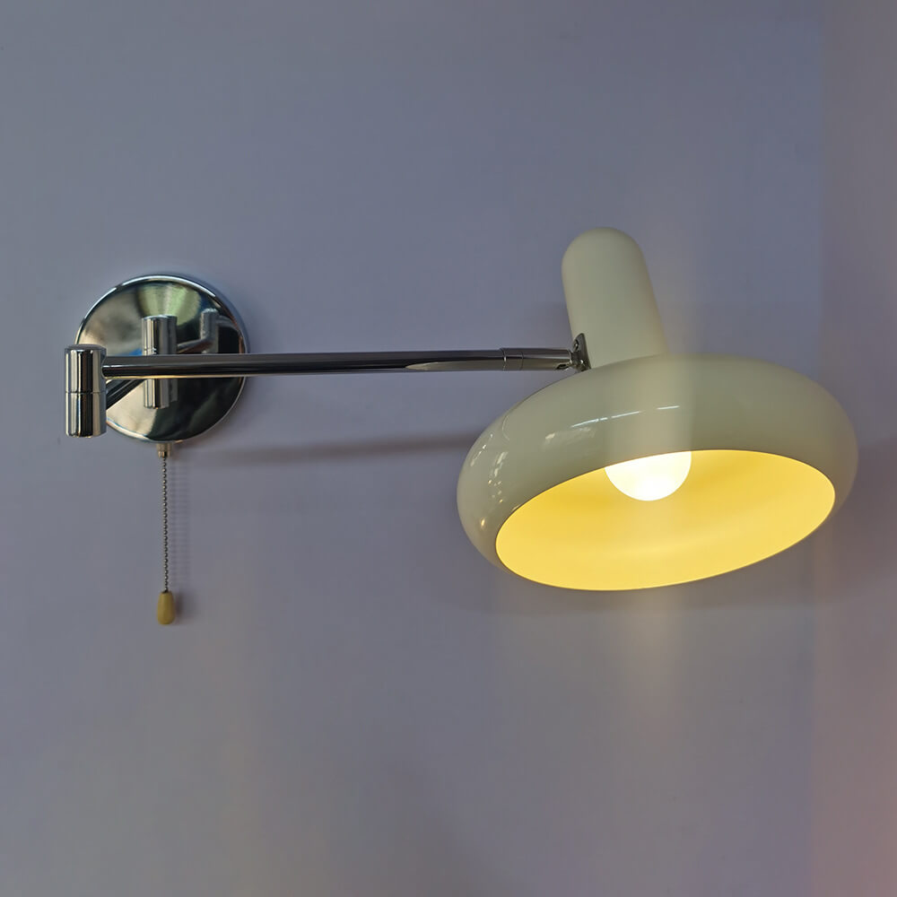 Cream Rocker Arm Round Retractable 1-Light Wall Sconce Lamp