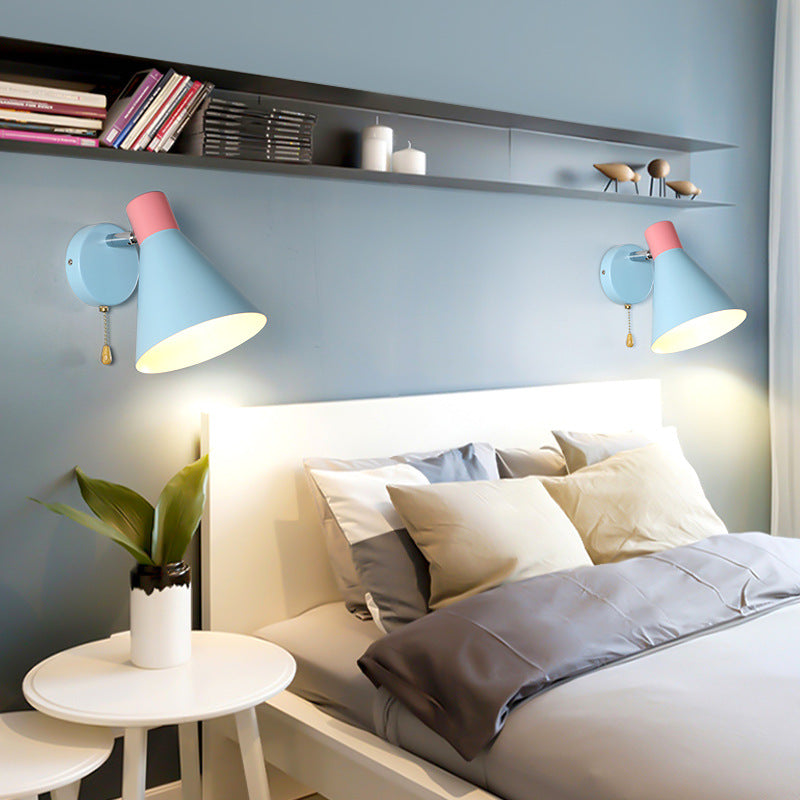 Iron Blue Cone Shade 1-Light Reading Wall Sconce Lamp