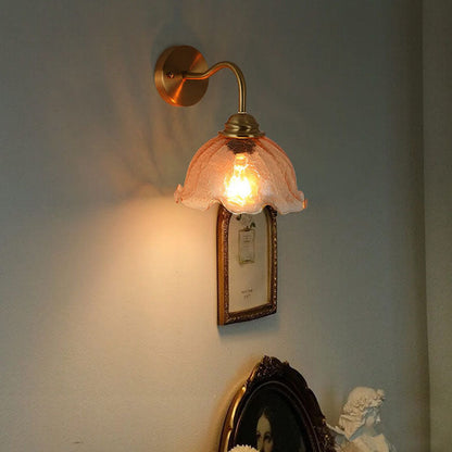 Creative Flower Glass Copper 1-Light Wall Sconce Lamp