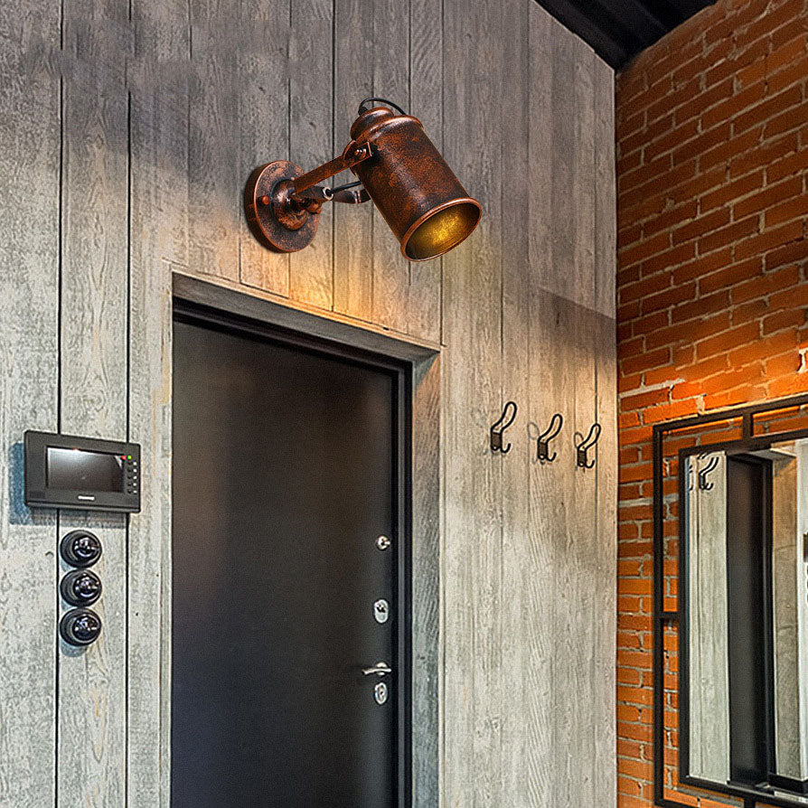 Traditional Rust Iron Cylinder 1-Light Wall Sconce Lamp