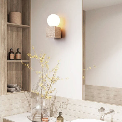 Round Ball Square Stone Glass 1-Light Wall Sconce Lamp