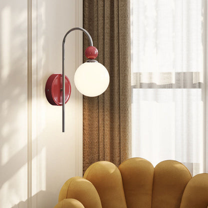 French Round Ball Iron Glass 1-Light Wall Sconce Lamp