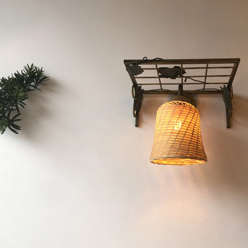 Rectangular Iron Bamboo Woven 1-Light Wall Sconce Lamp