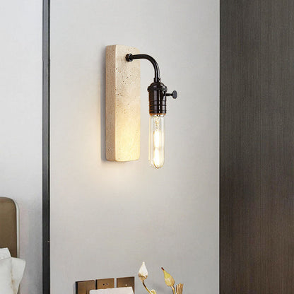 Retro Travertine Brass Round 1-Light Wall Sconce Lamp