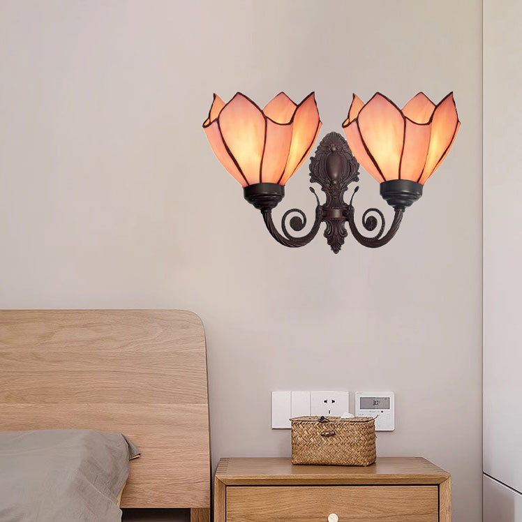 Tiffany Glass Double Head Lotus 2-Light Wall Sconce Lamp