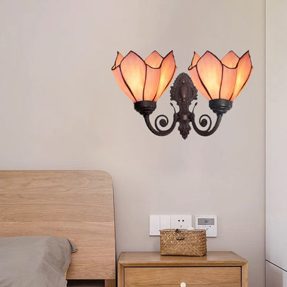 Tiffany Glass Double Head Lotus 2-Light Wall Sconce Lamp