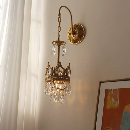 French Bent Crown Copper Crystal 1-Light Wall Sconce Lamp