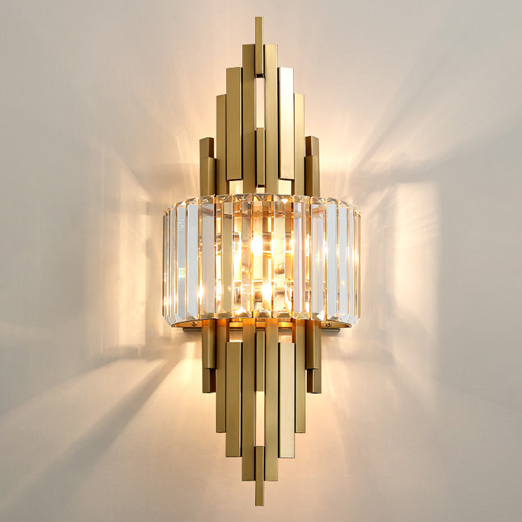 Metal Cylinder Strip Rhombic 2-Light Wall Sconce Lamp