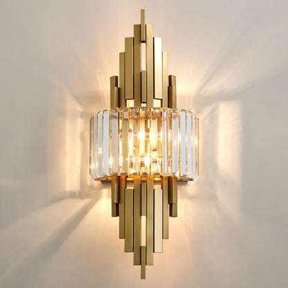 Metal Cylinder Strip Rhombic 2-Light Wall Sconce Lamp