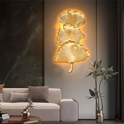 Contemporary Nordic Ginkgo Leaf Resin LED Wall Sconce Lamp