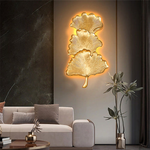 Contemporary Nordic Ginkgo Leaf Resin LED Wall Sconce Lamp