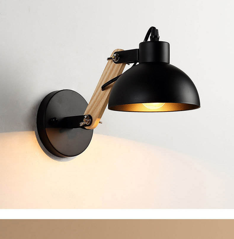 Dome Retractable Wood Arm 1-Light Wall Sconce Lamp