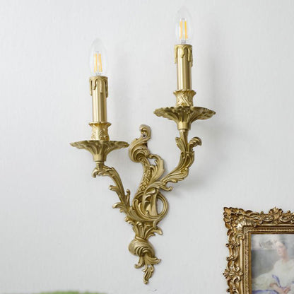 French Brass Candelabra Carved 2/3 Light Wall Sconce Lamp