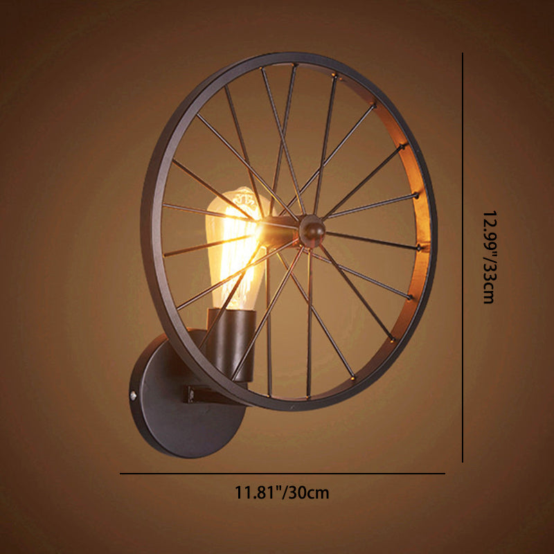Industrial Round Wheel Iron Glass 1-Light Wall Sconce Lamp