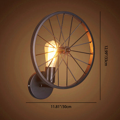 Industrial Round Wheel Iron Glass 1-Light Wall Sconce Lamp