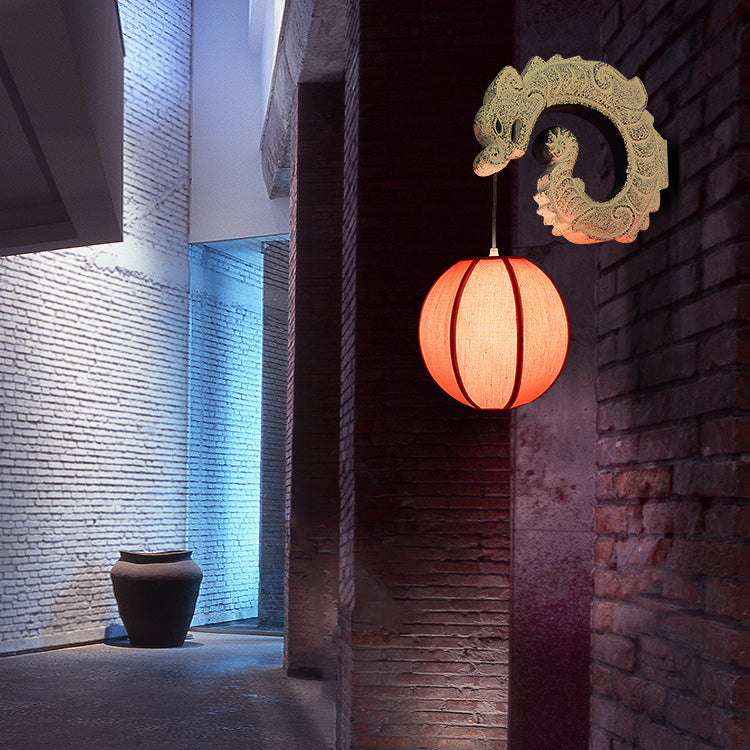 Chinese Flying Dragon Design 1-Light Wall Sconce Lamp