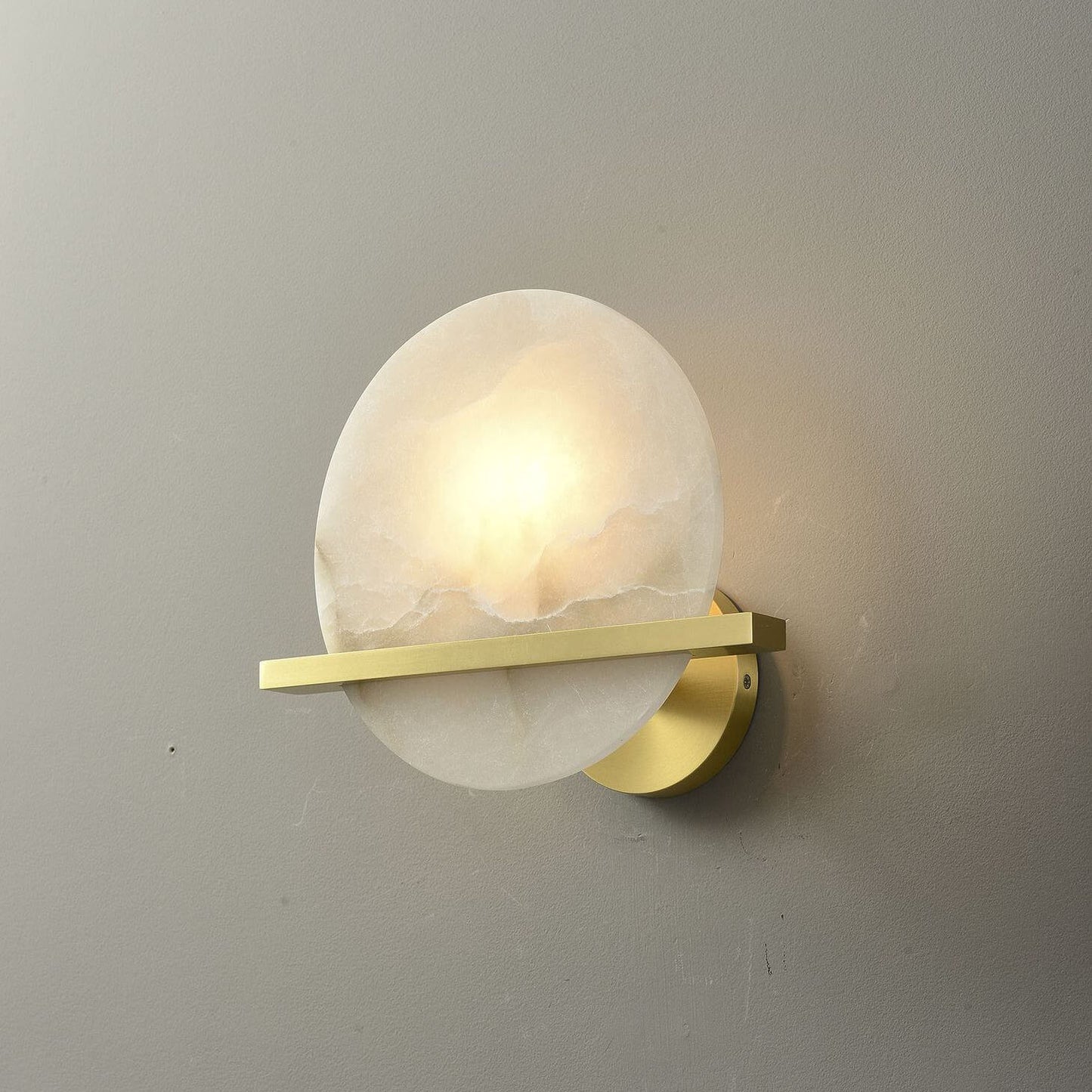 Round Disc Round Marble Copper 1-Light Wall Sconce Lamp