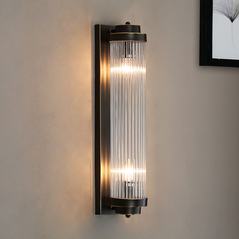 European Iron Glass Cylinder 2-Light Wall Sconce Lamp