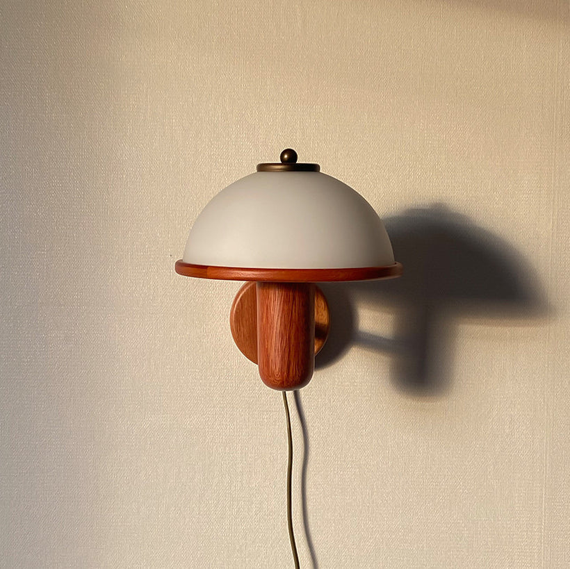 Japanese Wood Mushroom Design 1-Light Wall Sconce Lamp