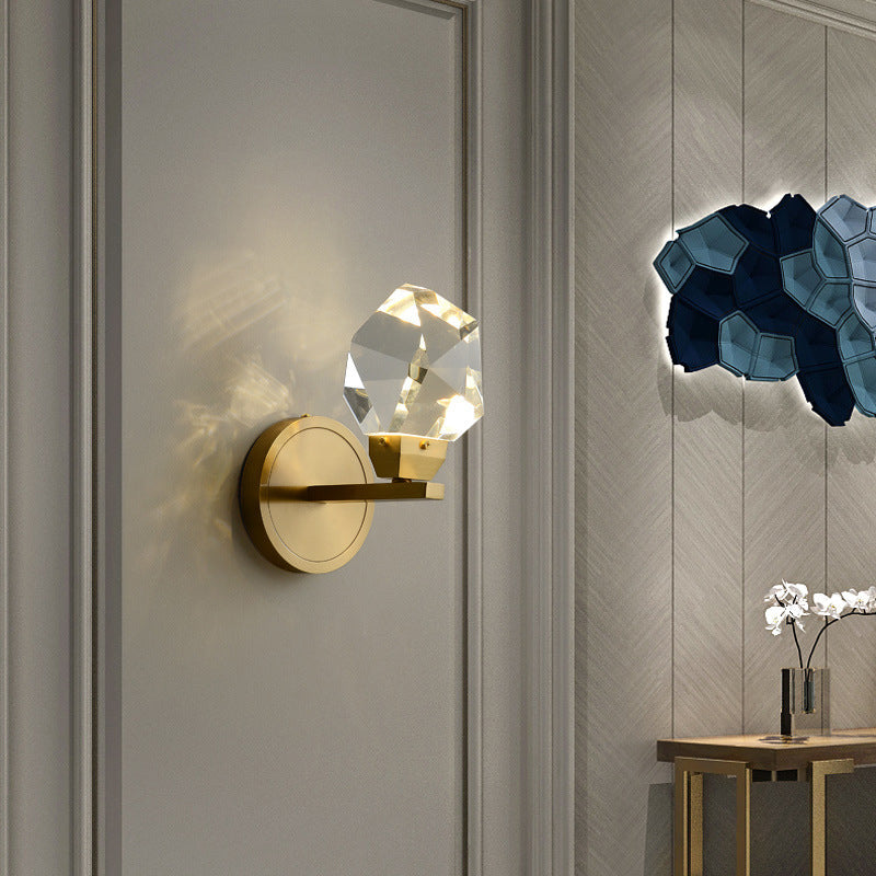 Luxury Full Copper Crystal Stone LED Wall Sconce Lamp