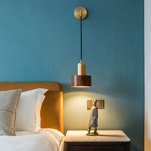 Light Luxury Copper Walnut Round 1-Light Wall Sconce Lamp